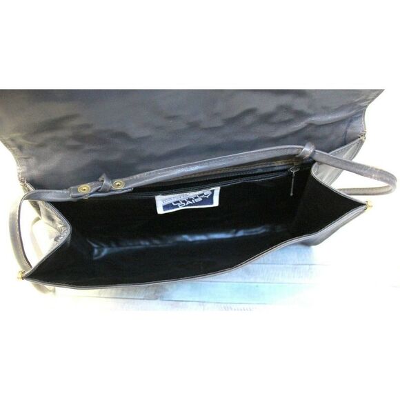 LITTLE DAISY ITALY GRAY GENUINE LEATHER QUILTED FLAP X-BODY SHOULDER BAG CLUTCH - Picture 10 of 11